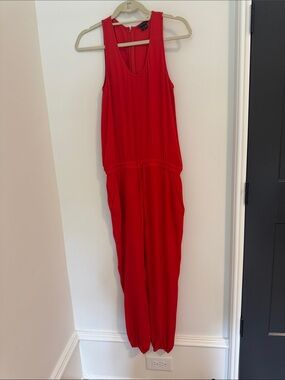 Theory Red Sleeveless Jumpsuit with Drawstring Waist